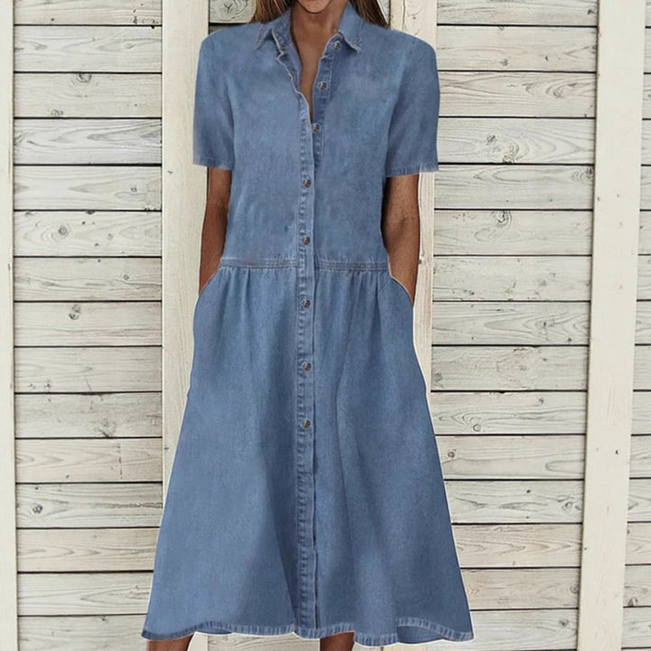 Damen Denim Hemdblusenkleid mit praktischen Taschen und klassischem Schnitt Drune