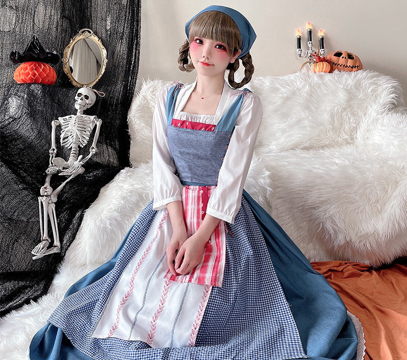 Damen Vintage Schürzenkleid mit fließendem Rock und zarten Rüschendetails Drune