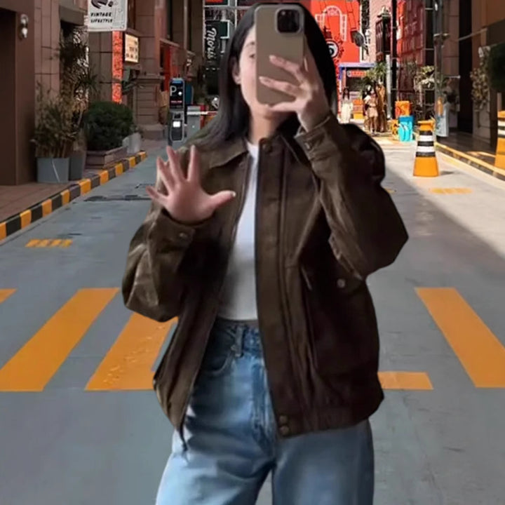 Damen Kunstlederjacke im lässigen Biker-Stil mit dezenten Ziernähten Drune