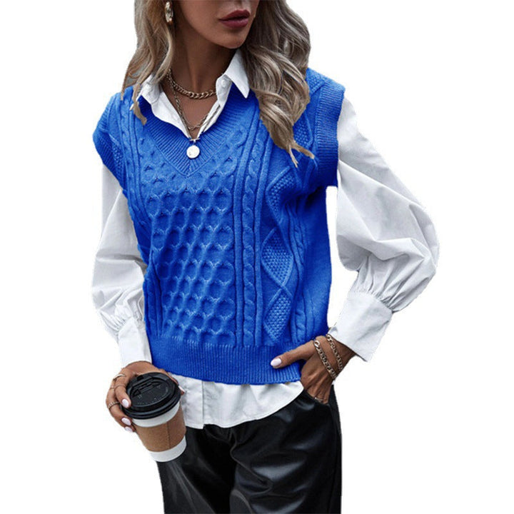 Damen Strickpullover mit Zopfmuster und V-Ausschnitt Drune