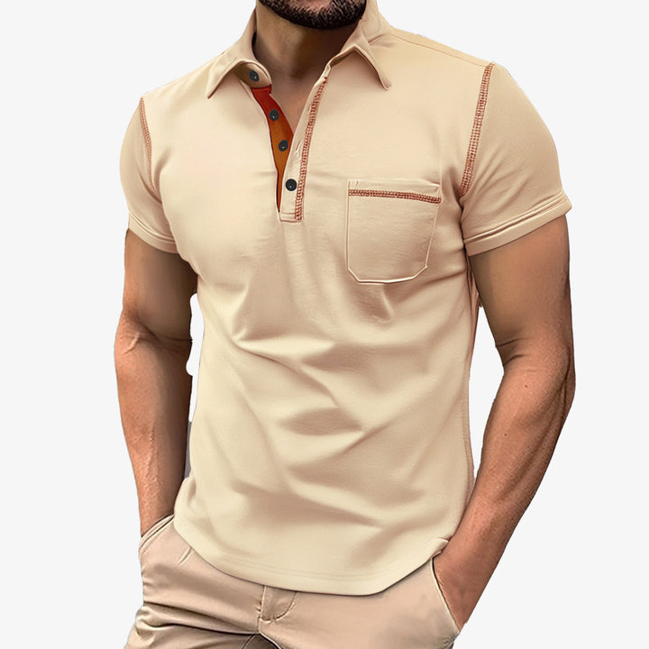 Herren nan Kurzarm-Polo mit Brusttasche, kontrastierender Steppnaht und Hemdkragen Drune