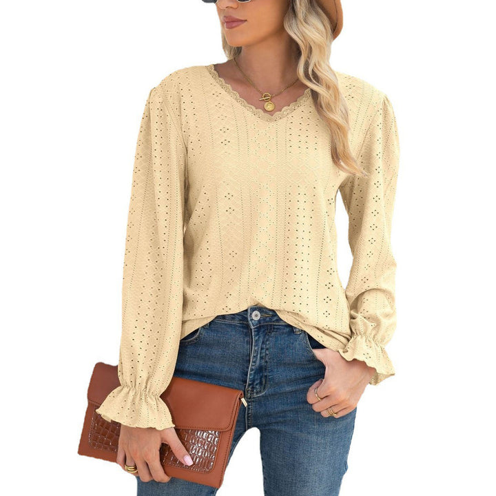 Damen Blusenshirt mit Lochmuster und elastischen Ärmelbündchen Drune