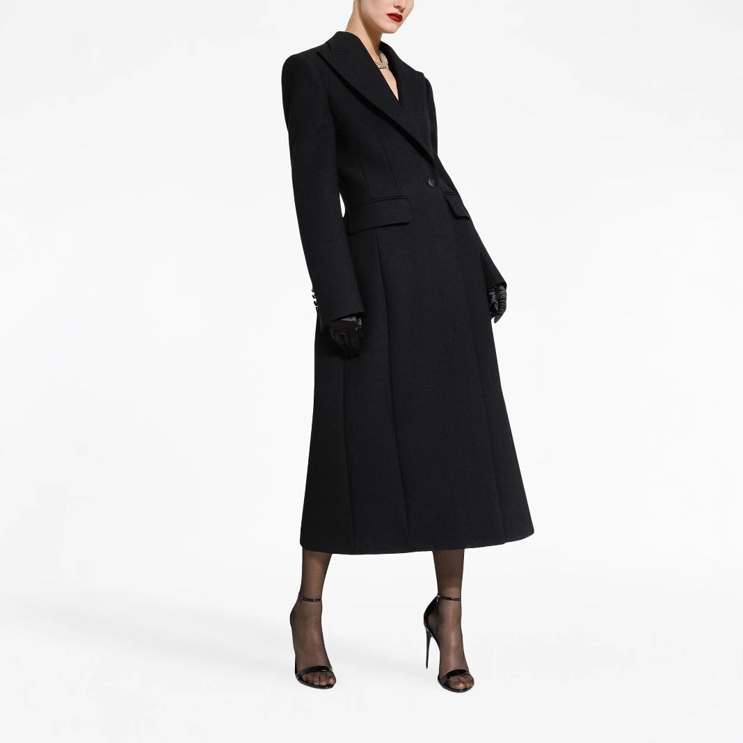 Damen Taillierter Longline-Mantel mit spitzem Revers und Gehschlitz Drune