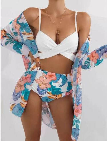 Damen Zweiteiliges Bikini-Set mit floralem Wickelüberwurf Drune