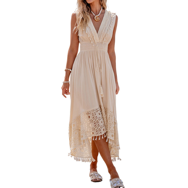 Damen Bohemian Maxikleid mit Spitzen- und Rüschendetails Drune