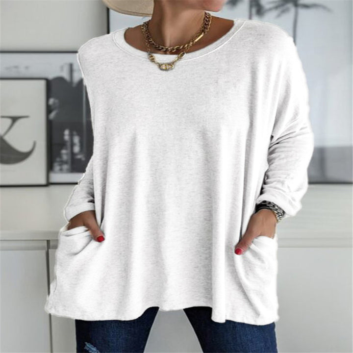 Damen nan oversized Longsleeve-Tunika mit Rundhalsausschnitt, überschnittener Schulter und aufgesetzten Taschen Drune