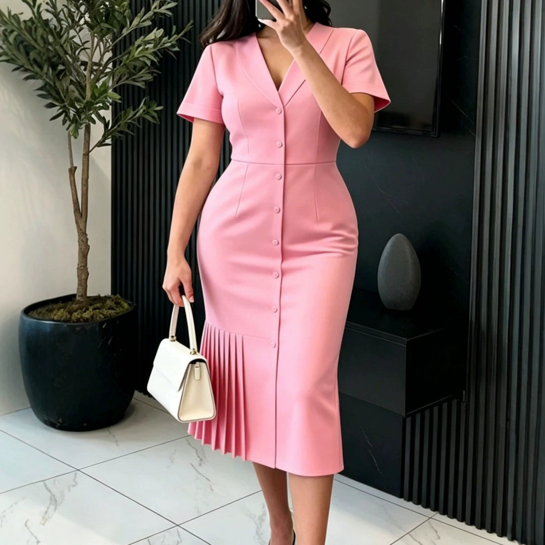 Damen figurumspielendes Midi-Kleid mit plissierten Details Drune