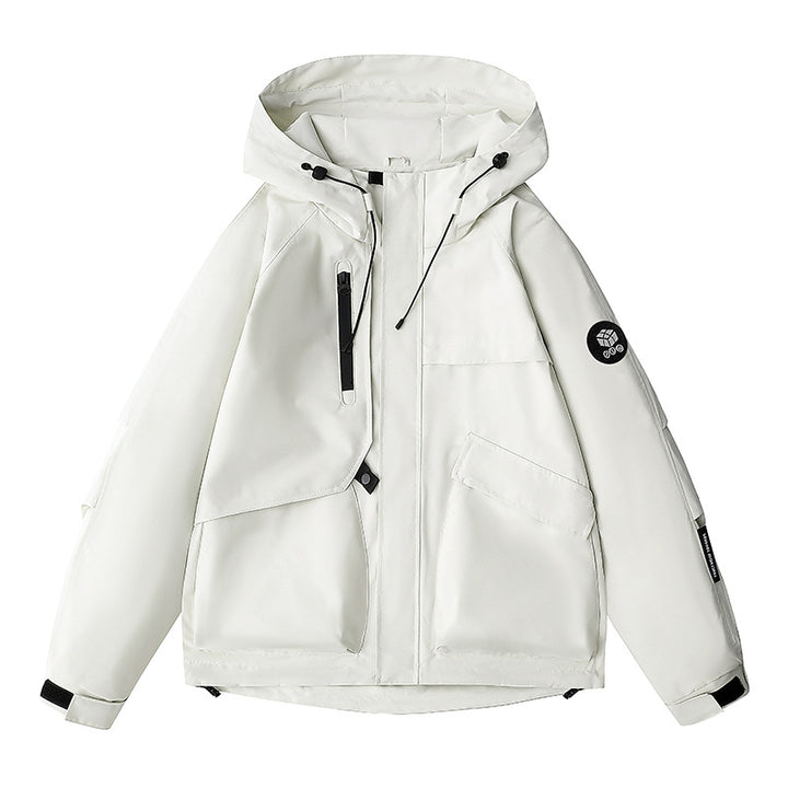 Herren wetterfeste Kapuzen-Fieldjacke mit multifunktionalen Taschen, verstellbarer Kapuze und Kinnschutz Drune
