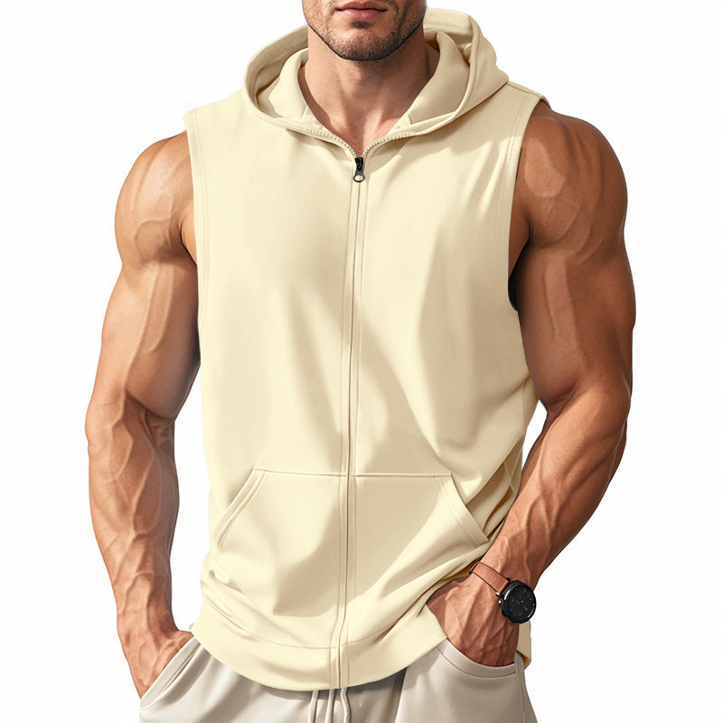 Herren sportlicher ärmelloser Hoodie mit praktischem Reißverschluss und Kängurutasche Drune