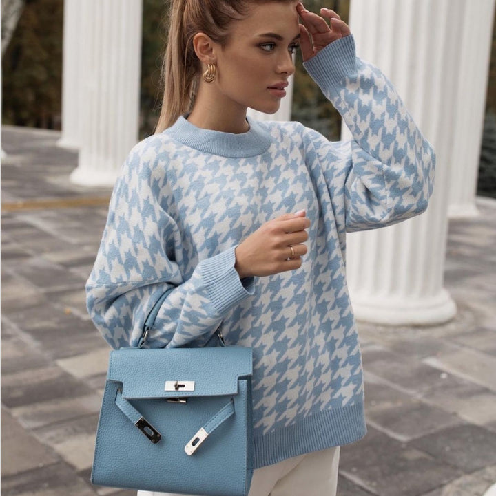 Damen Oversized Strickpullover mit modernem Hahnentrittmuster und lässigem Schnitt Drune