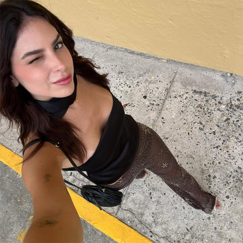 Damen Elegante, bestickte Pailetten-Hose im Palazzo-Stil Drune