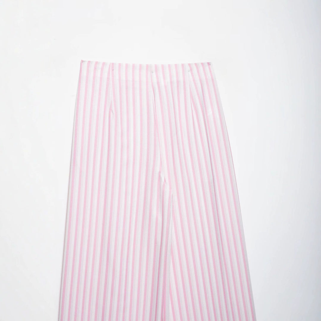 Damen Leichte Highwaist Palazzohose mit weitem Bein, Tunnelzug und vertikalem Streifenmuster Drune