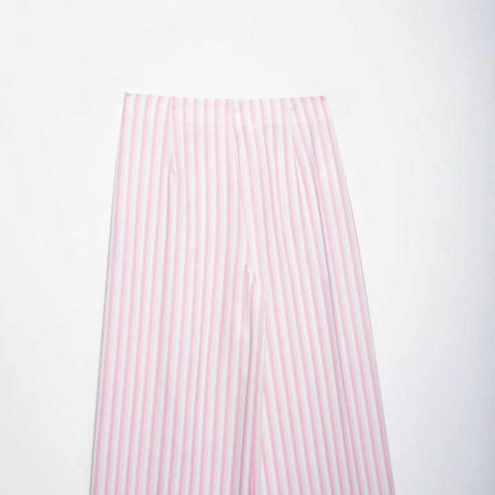 Damen Leichte Highwaist Palazzohose mit weitem Bein, Tunnelzug und vertikalem Streifenmuster Drune