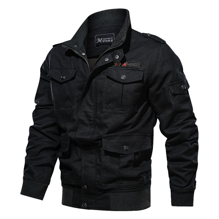 Herren robustes Baumwoll-Canvas Fieldblouson mit Pattentaschen, Schulterklappen und Rippbündchen Drune