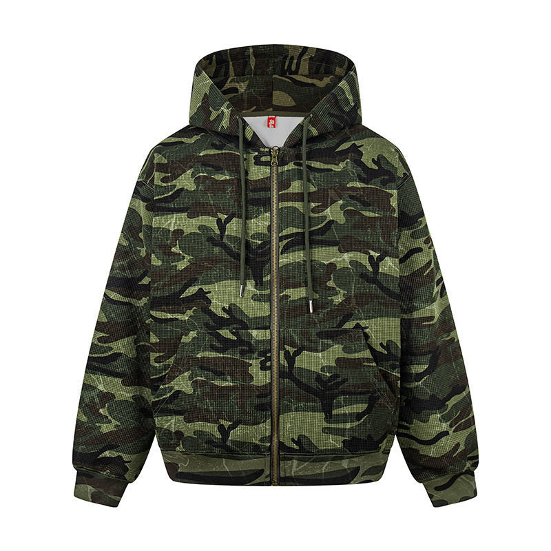 Unisex Kapuzensweatjacke im Camouflage-Design mit durchgehendem Reißverschluss Drune