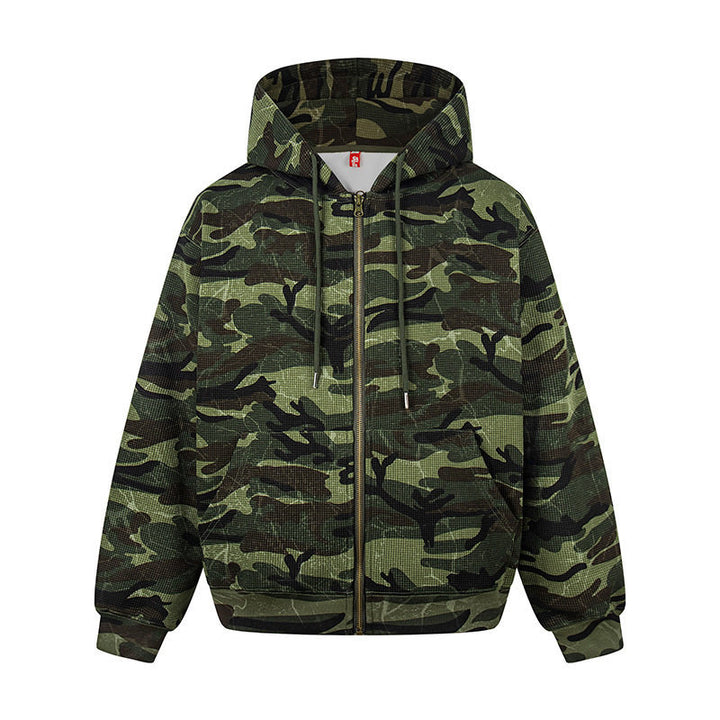Unisex Kapuzensweatjacke im Camouflage-Design mit durchgehendem Reißverschluss Drune