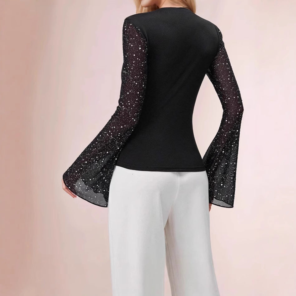 Damen Elegantes Oberteil mit Glitzer Drune