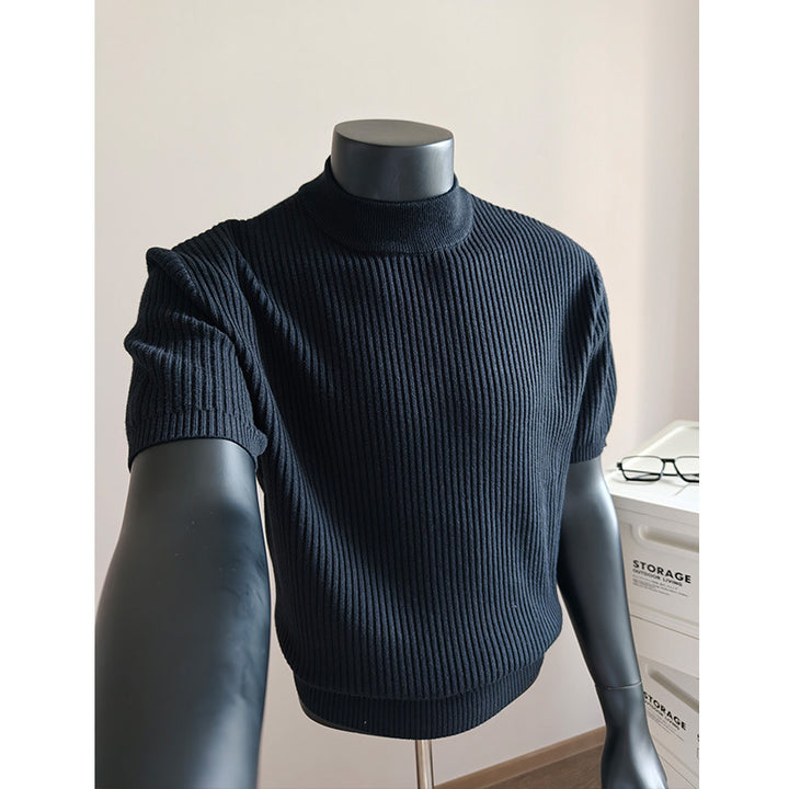 Herren nan kurzärmeliges Rippstrick-Shirt mit Stehkragen und schmaler Passform Drune