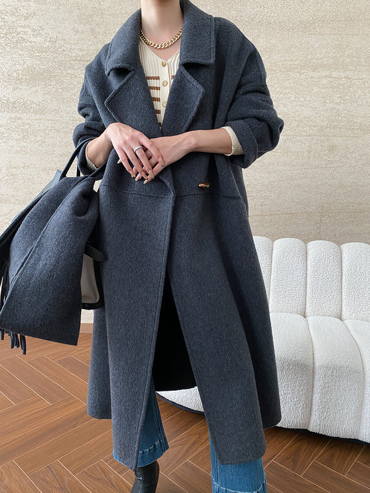 Damen eleganter Oversized-Mantel mit Fransen und tiefem Kragen Drune