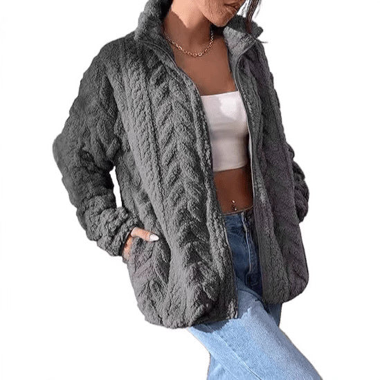 Damen Kuschel-Fleecejacke mit Oversized-Schnitt und Stehkragen Drune