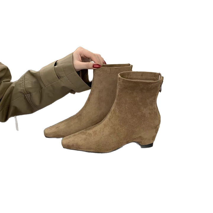Damen elegante Ankle-Stiefeletten aus Veloursleder Drune