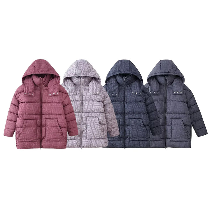 Damen nan gesteppte Kapuzenjacke mit grafischem Steppmuster, zweiwege Reißverschluss und oversized Taschen Drune