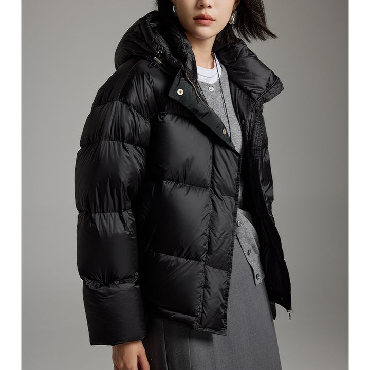 Damen Kurze boxy gesteppte Daunenjacke mit Kapuze Drune