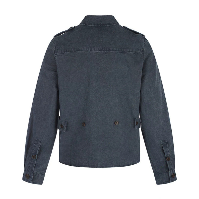 Damen Oversize Jeans-Hemdjacke im Utility‑Stil mit Schulterriegeln und aufgesetzten Brusttaschen Drune