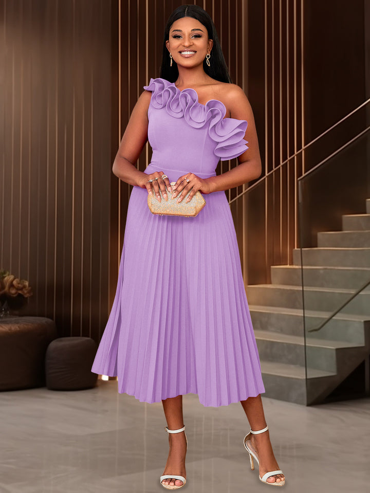 Damen Faltendes Maxikleid mit asymmetrischem Ausschnitt und Rüschen Drune