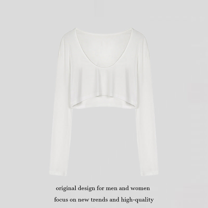 Damen Kurz geschnittenes Langarm-Crop-Top mit weitem Rundhals Drune