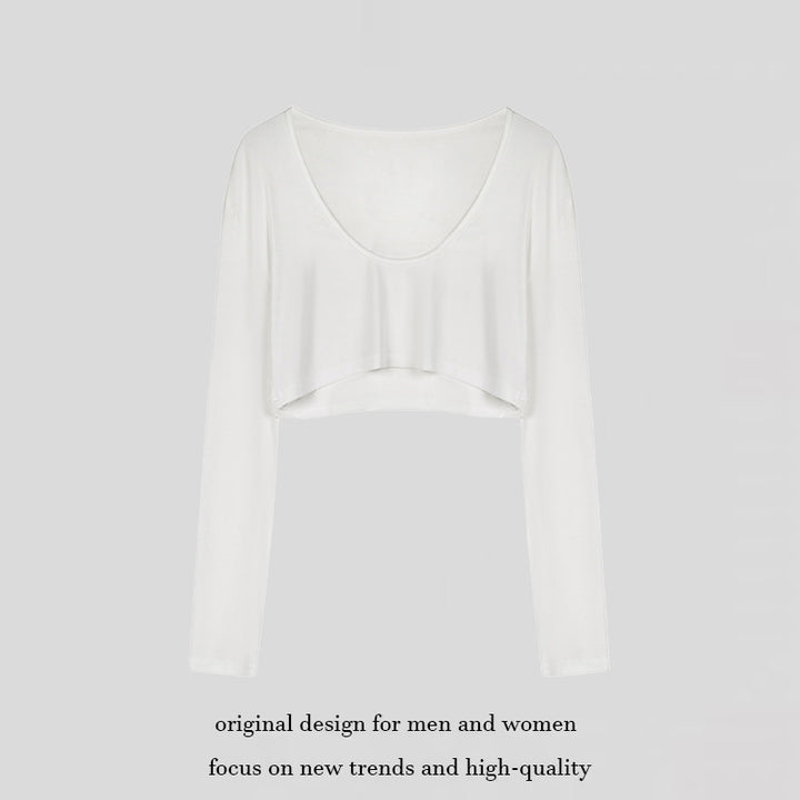 Damen Kurz geschnittenes Langarm-Crop-Top mit weitem Rundhals Drune