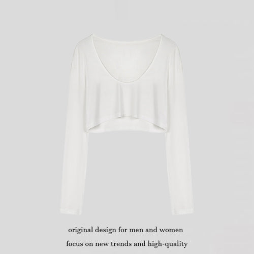 Damen Kurz geschnittenes Langarm-Crop-Top mit weitem Rundhals Drune