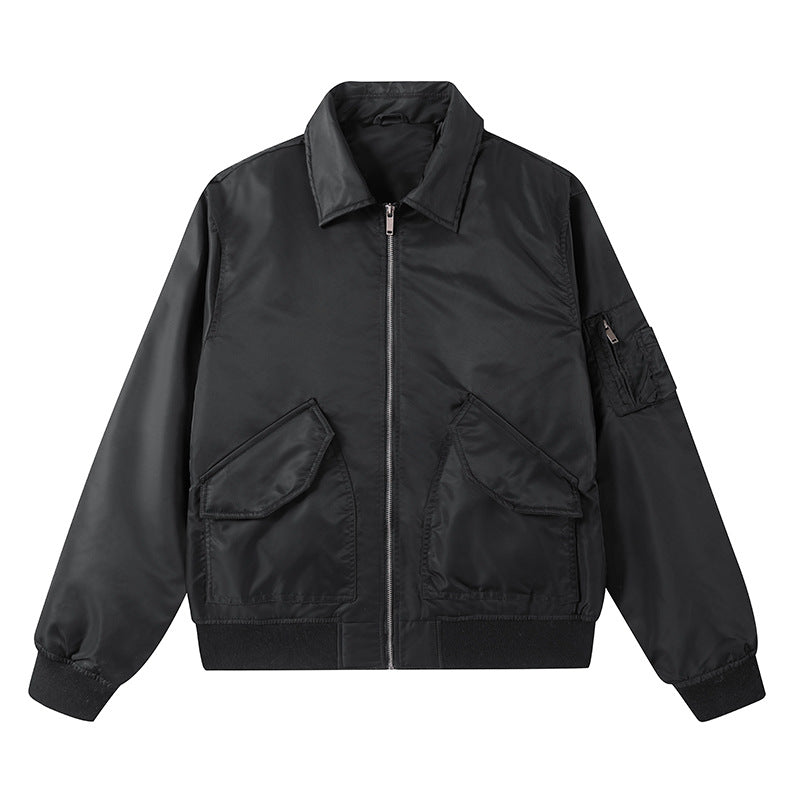 Herren  Boxy Kragen Zip-Front Bomberjacke mit übergroßen schrägen Klappentaschen und Utility-Tasche am Ärmel Drune