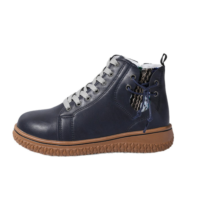 Damen gefütterte Schnürstiefelette mit Teddyfutter, seitlichem Reißverschluss und profilierter Gummisohle Drune