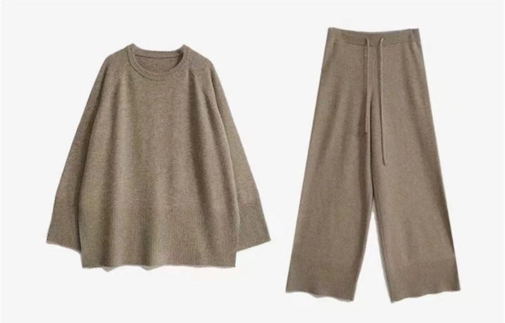 Damen lässiges Strickoberteil mit weitem Schnitt und bequemen Hosen Drune