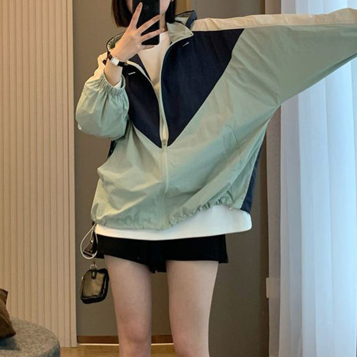 Damen Sportliche Windbreaker-Jacke mit einzigartigem Farbblock-Design Drune
