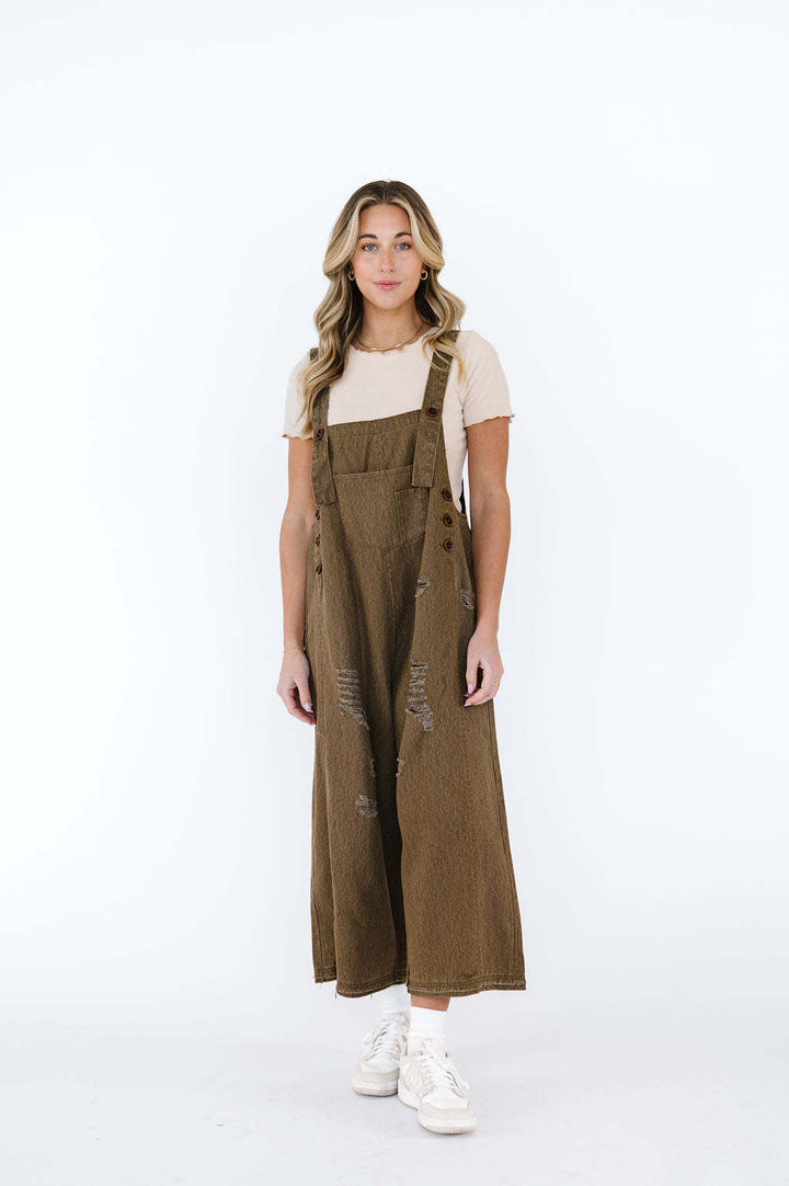 Damen nan lässige verwaschene Latzhose aus Jeansstoff mit Rissen und weitem Bein Drune