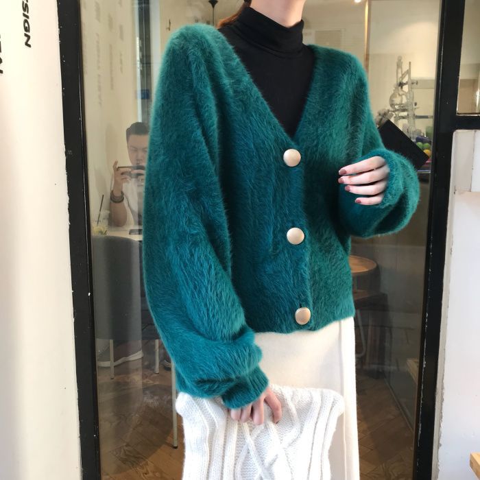Damen Kuschelige Strickjacke mit großen Knöpfen Drune