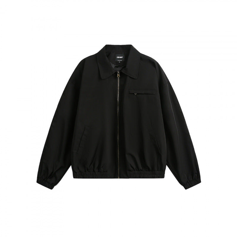 Unisex Boxy-Overshirt-Jacke mit durchgehendem Reißverschluss, elastischem Saum und Brust-Reißverschlusstasche Drune
