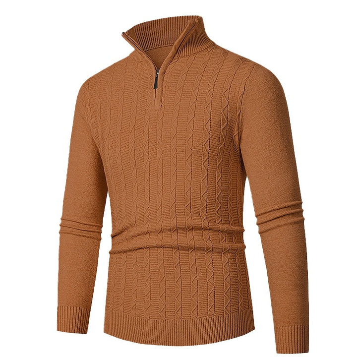Herren Enganliegender Halbzip-Strukturpullover aus Merino‑Mix mit Zopfmuster und Stehkragen Drune