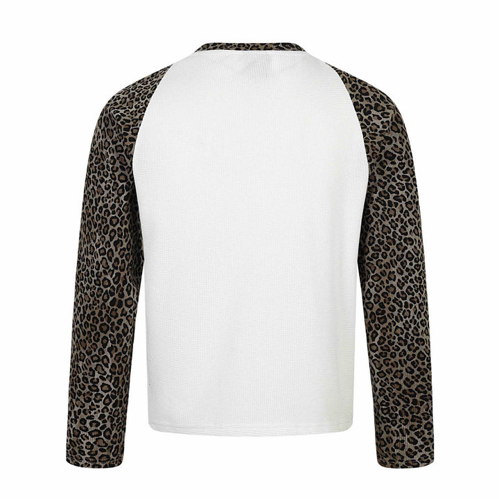 Damen Langarmshirt im Raglanstil mit Leopardenärmeln und Waffelstruktur Drune