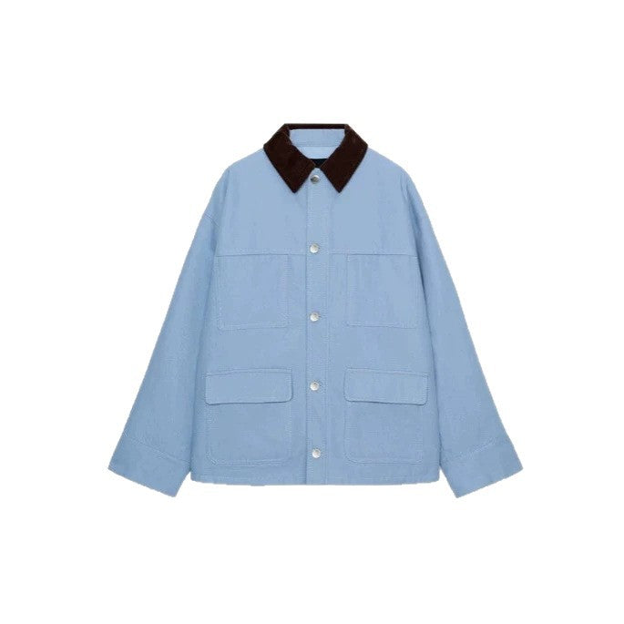 Damen kurze Chore-Jacke aus Canvas mit Cordkragen und vier aufgesetzten Taschen Drune
