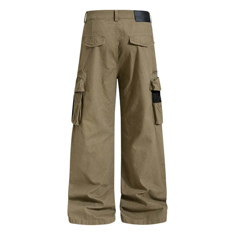 Damen Weite High‑Waist Canvas-Cargohose mit Multi‑Taschen und Netz-Details Drune