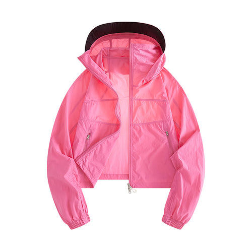 Damen Leichte Windbreaker-Jacke mit verstellbarer Kapuze