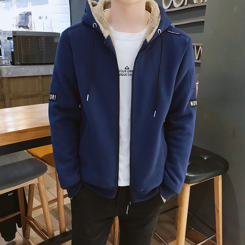 Herren Urbaner Zip‑Hoody mit Teddyfutter, Stehkragen‑Kapuze & gerippten Bündchen Drune