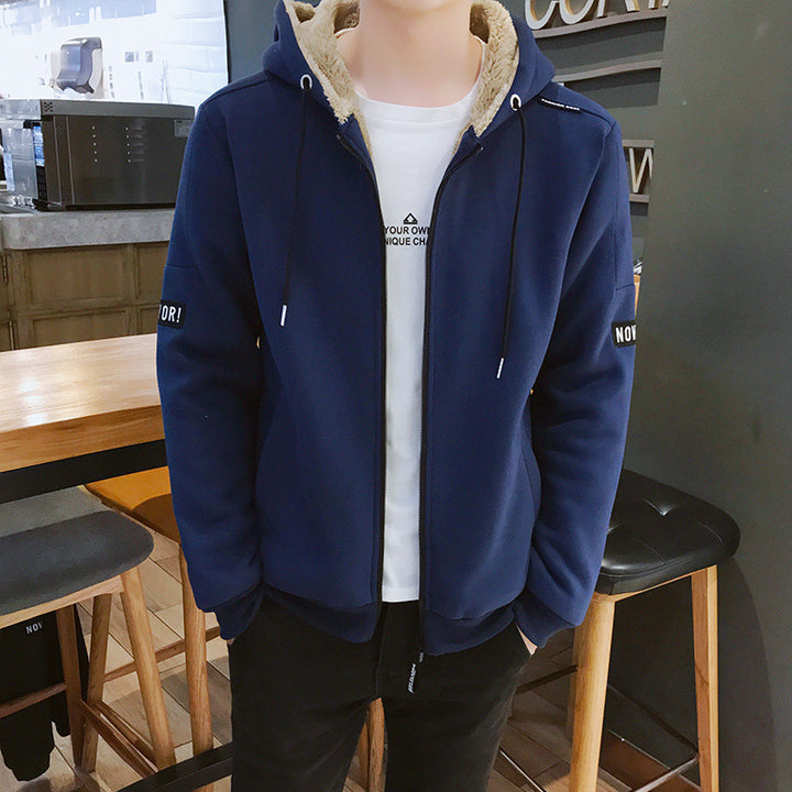 Herren Urbaner Zip‑Hoody mit Teddyfutter, Stehkragen‑Kapuze & gerippten Bündchen Drune