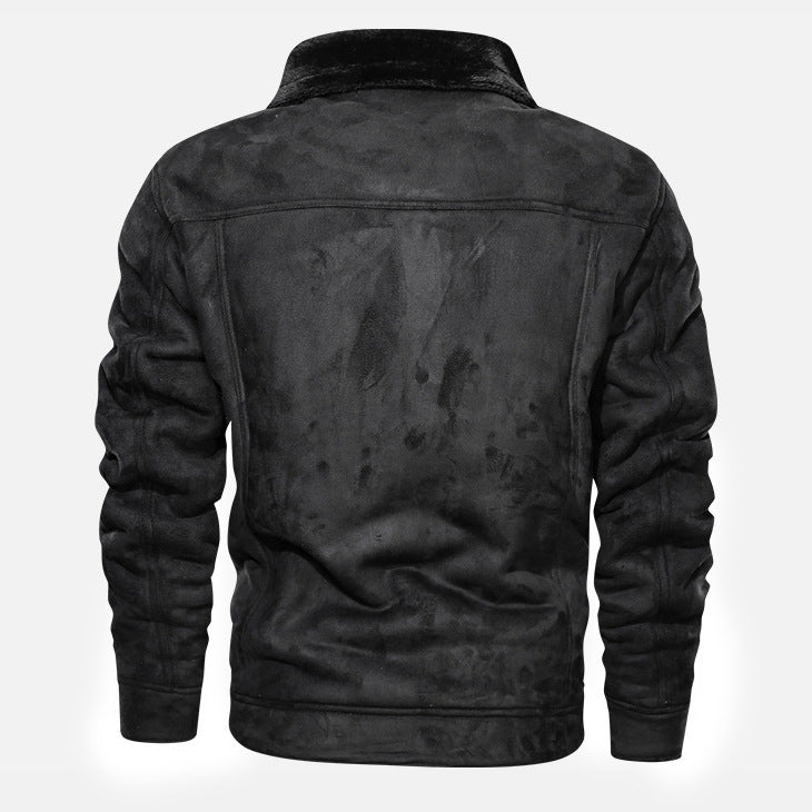 Herren  gefütterte Lammfelloptik Jeansjacke mit Teddyfutter und Druckknopfleiste Drune