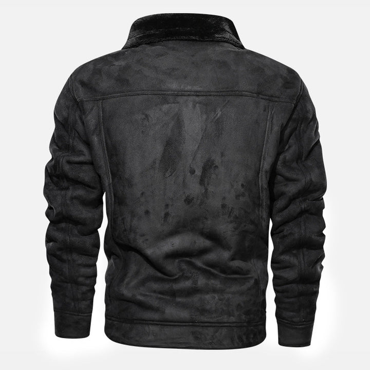 Herren  gefütterte Lammfelloptik Jeansjacke mit Teddyfutter und Druckknopfleiste Drune