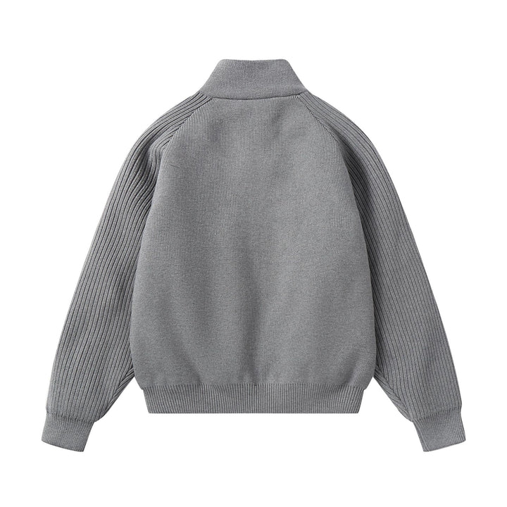 Unisex Strick-Zipjacke mit Stehkragen und gerippten Ärmeln Drune
