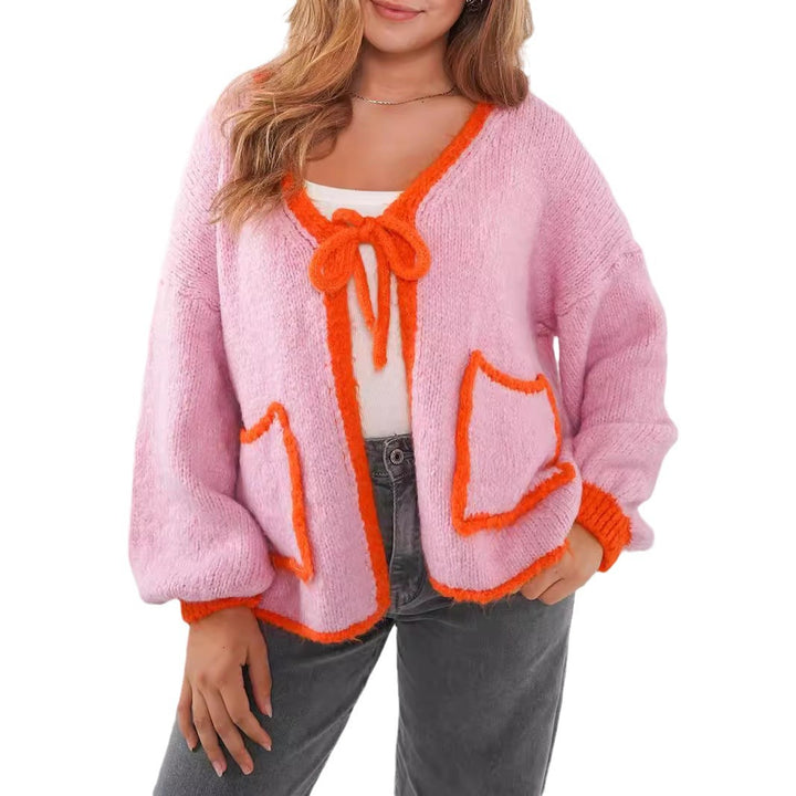 Damen lässige Strickjacke mit verspieltem Kordelzug und eleganten Taschen Drune